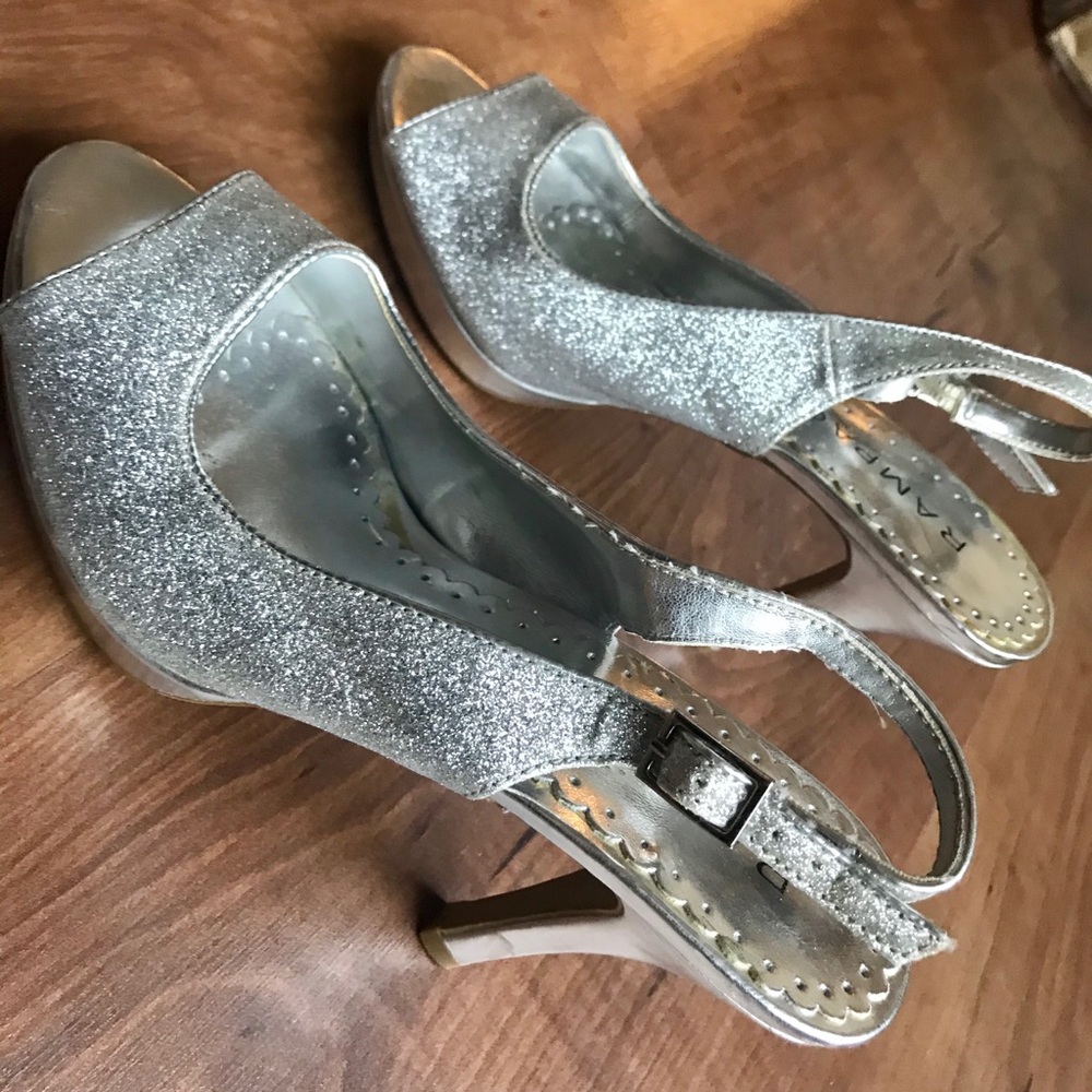 Rampage Strappy Open Toe Silver Glitter Toe Heel